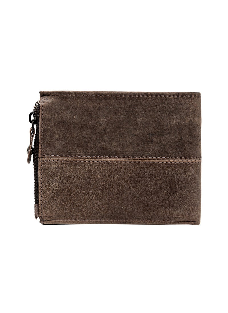 TEAKWOOD Two Fold RFID Wallet with zipper coin pocket and ID card slot Brown Wallet  - Image 3