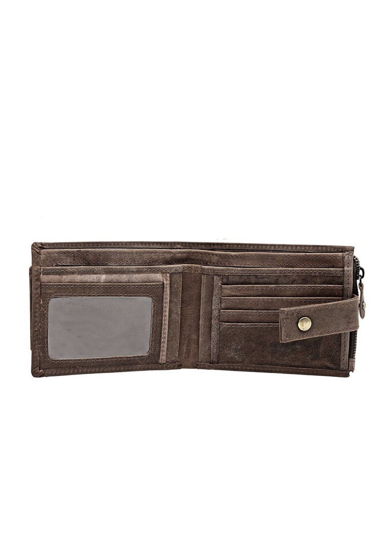TEAKWOOD Two Fold RFID Wallet with zipper coin pocket and ID card slot Brown Wallet  - Image 5