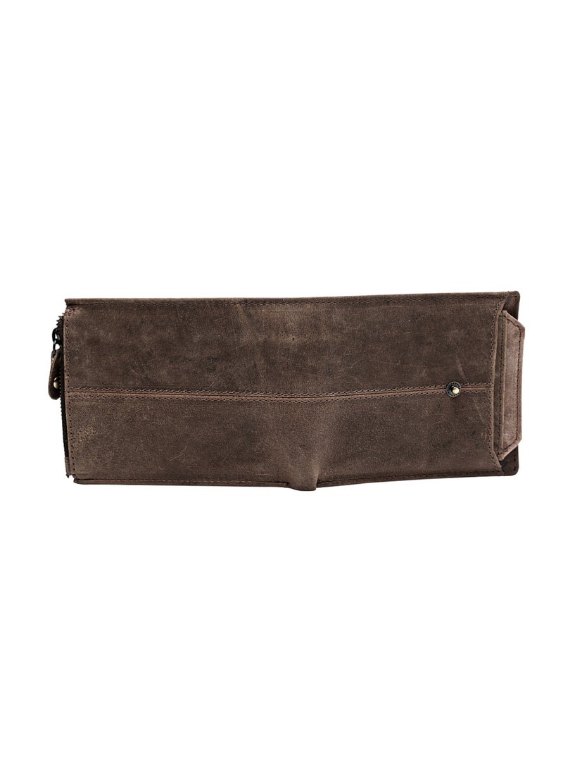 TEAKWOOD - Two Fold RFID Wallet with zipper coin pocket and ID card slot Brown Wallet - Image 1