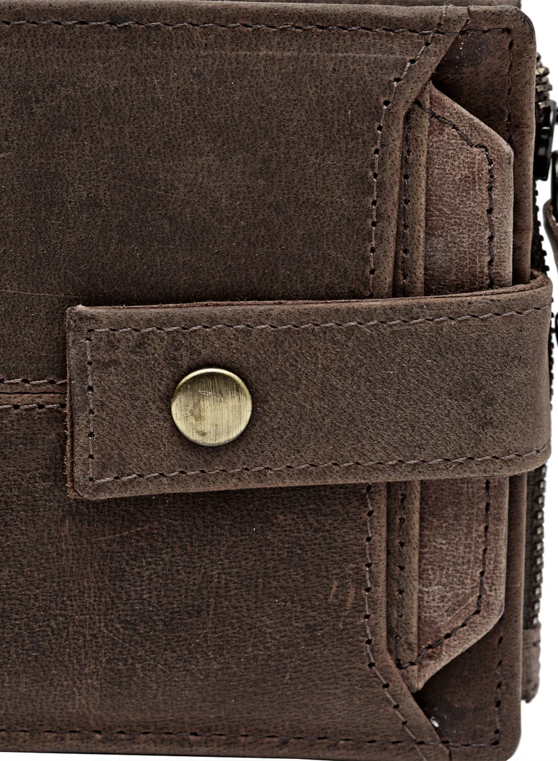 TEAKWOOD Two Fold RFID Wallet with zipper coin pocket and ID card slot Brown Wallet