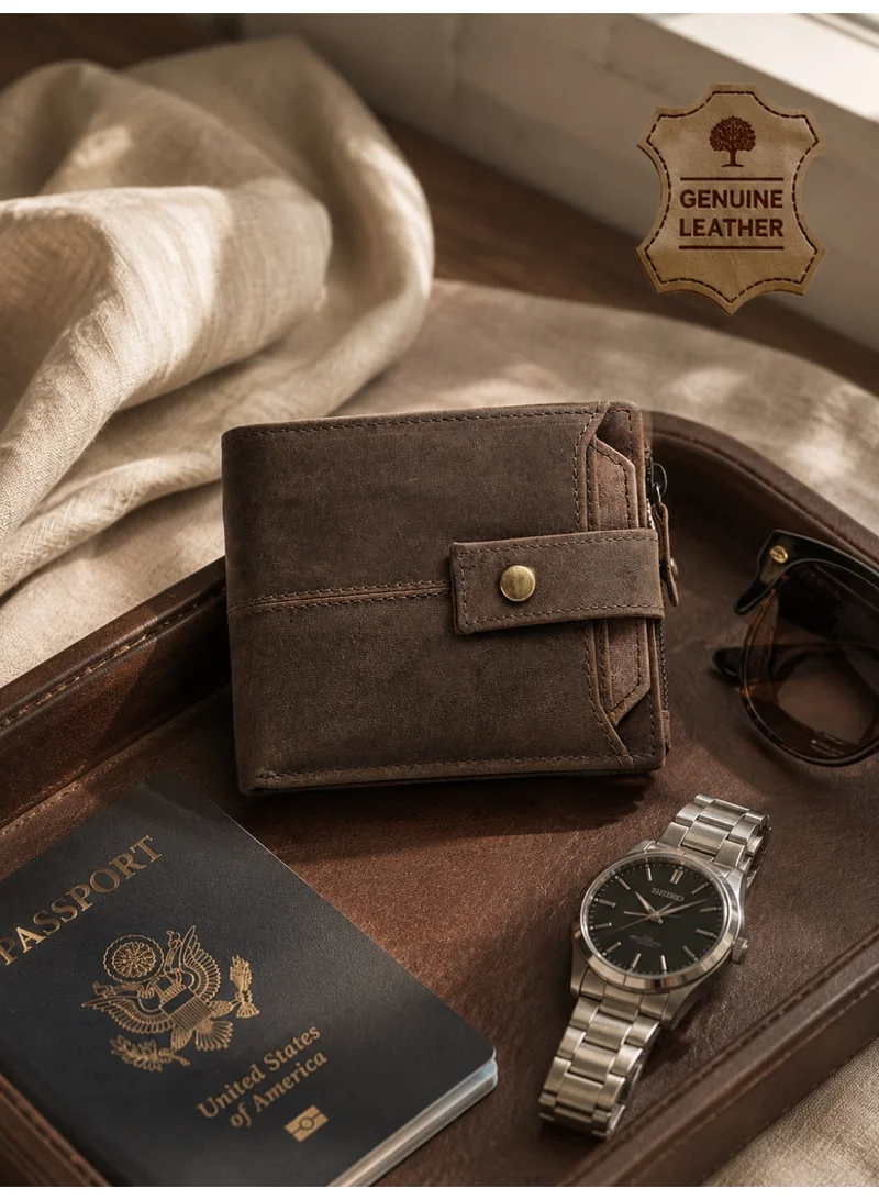 TEAKWOOD Teakwood Leather Genuine Leather Bi-Fold Wallet for Men | Brown Wallet with Button Closure | Non-Detachable Flap | 2 Main Compartments | 7 Card Slots | 2 Slip Pockets | Zip Coin Pocket | Premium Durable Everyday Wallet