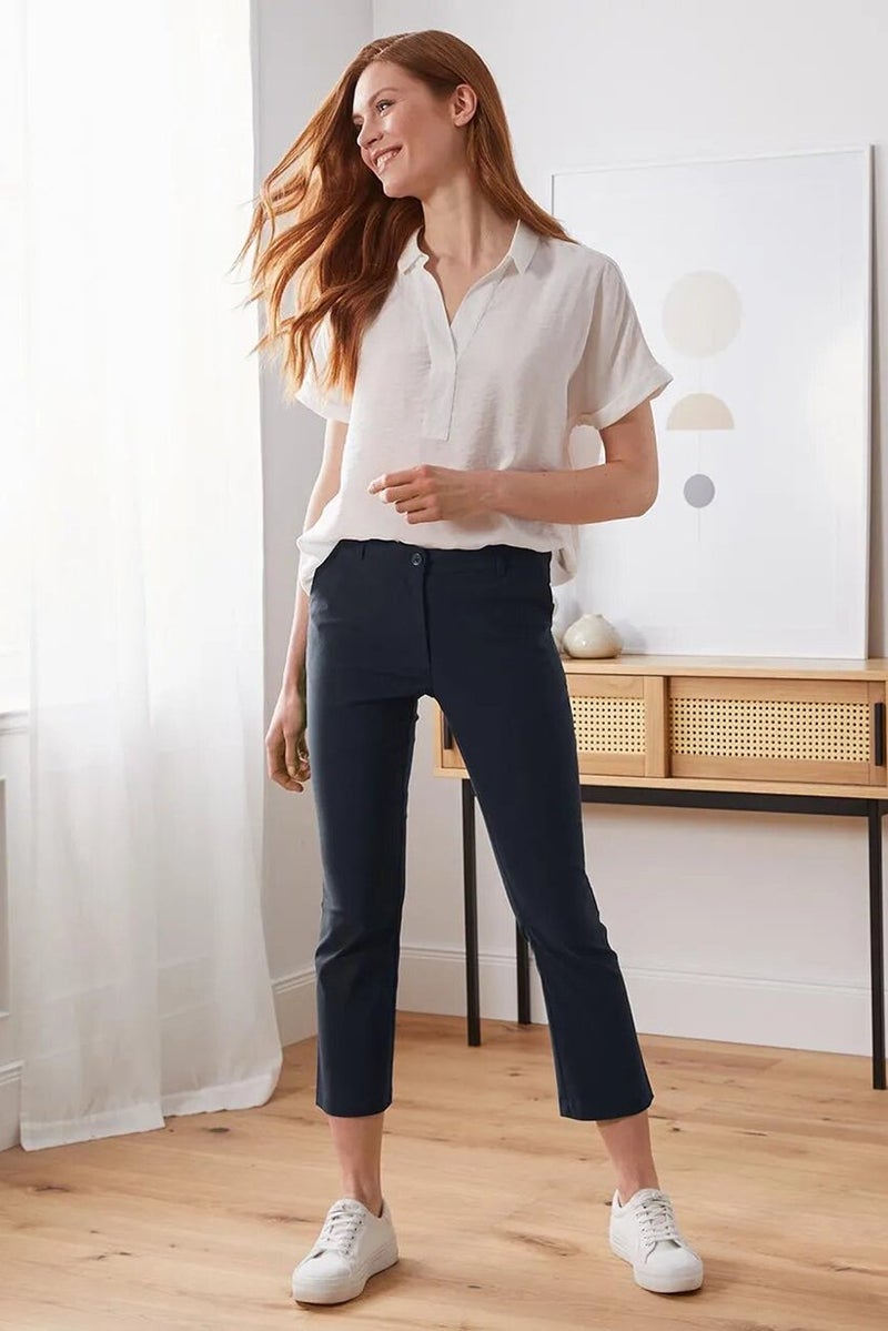 Tchibo Women Plain Dress Pants, Navy Blue - Image 1