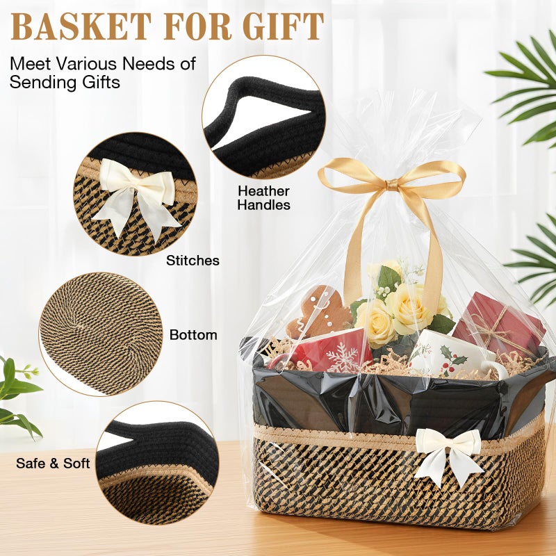 Colingmill Valentine's Day Gift Basket with Paper Filler, Bag, Ribbon, Card, 14"x10"x6", Empty Woven Basket, Gift Box for Women Men Birthday Thanksgiving New Born Wedding(Black) - Image 3