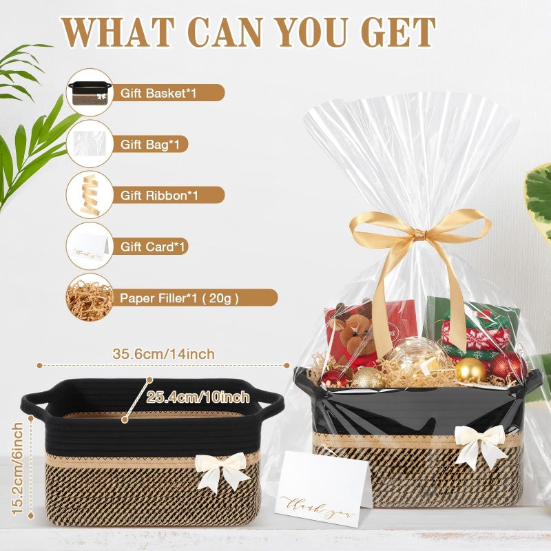 Colingmill Valentine's Day Gift Basket with Paper Filler, Bag, Ribbon, Card, 14"x10"x6", Empty Woven Basket, Gift Box for Women Men Birthday Thanksgiving New Born Wedding(Black) - Image 2