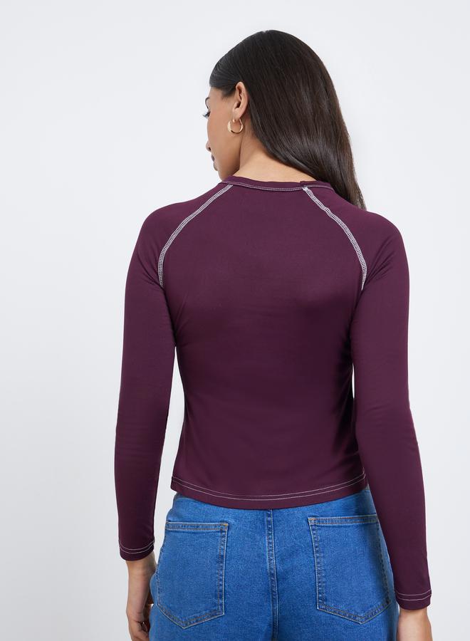 Styli Contrast Stitch Plain Raglan Sleeve Fitted T-Shirt - Image 4