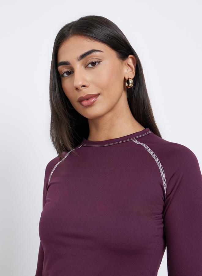 Styli Contrast Stitch Plain Raglan Sleeve Fitted T-Shirt - Image 3