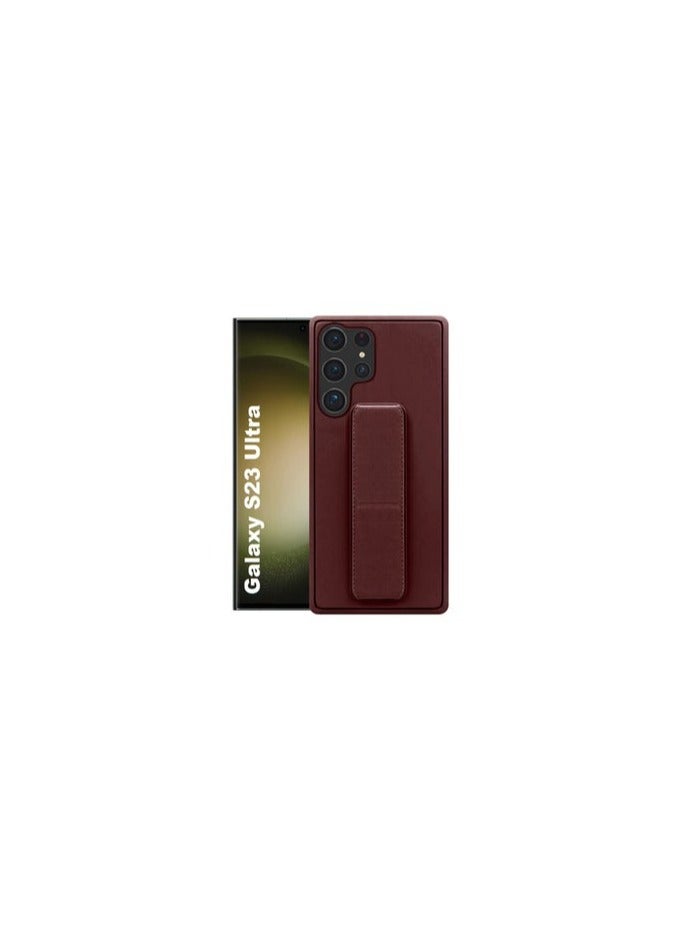 CATANES Samsung Galaxy S23 Ultra Grip Case Magnetic Kickstand Cover with Foldable Hand Strap Maroon - Image 2