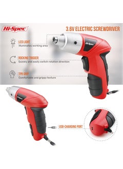 Hi-Spec Hi-Spec 27pc 3.6V Red Small Power Electric Screwdriver Set. Cordless & Rechargeable with Driver Bit Set  - Image 3