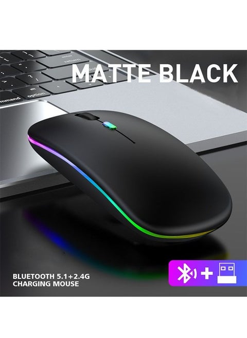 Wireless Bluetooth Mouse, Rechargeable LED Dual Mode Mouse, Portable Silent Mouse for Laptop Desktop Tablet(Black)