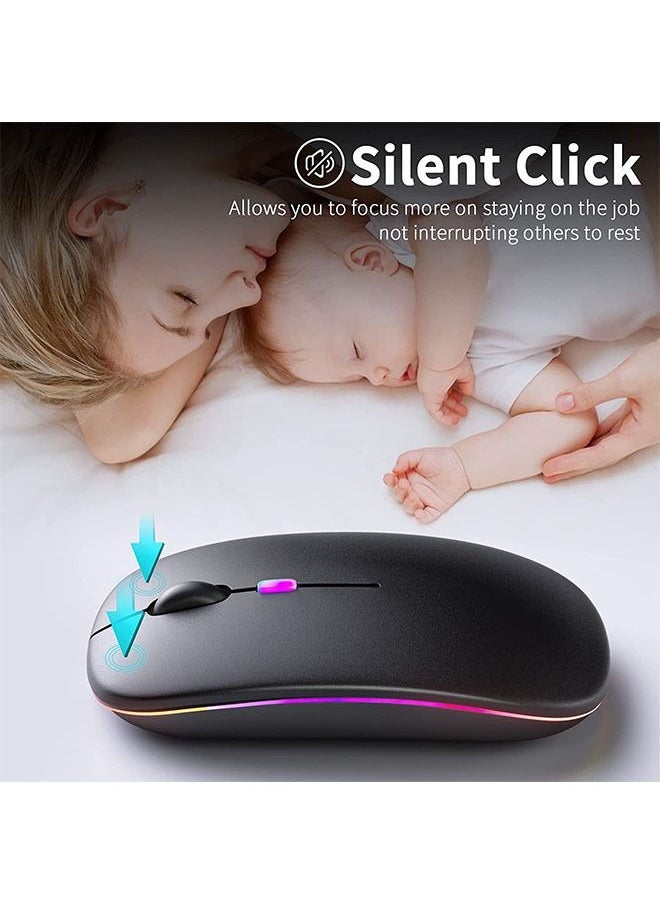 Wireless Bluetooth Mouse, Rechargeable LED Dual Mode Mouse, Portable Silent Mouse for Laptop Desktop Tablet(Black)