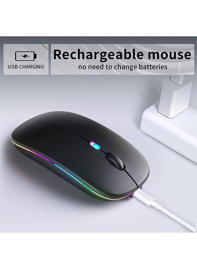 Wireless Bluetooth Mouse, Rechargeable LED Dual Mode Mouse, Portable Silent Mouse for Laptop Desktop Tablet(Black)