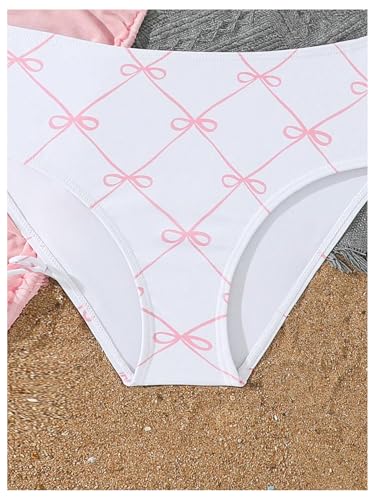 Verdusa Girl's 3 Piece Cute Bow Bikini Set Halter Triangle High Waisted Bathing Suit with Cover Up Pink 9Y - Image 5