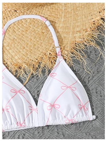Verdusa Girl's 3 Piece Cute Bow Bikini Set Halter Triangle High Waisted Bathing Suit with Cover Up Pink 9Y - Image 4