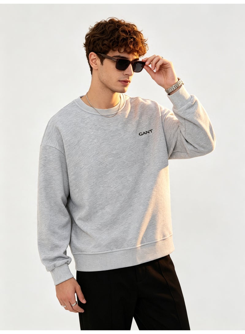 GANT Men's and Women's Crew Neck Sweatshirt, Casual Long Sleeve Pullover, Light Gray - Image 3