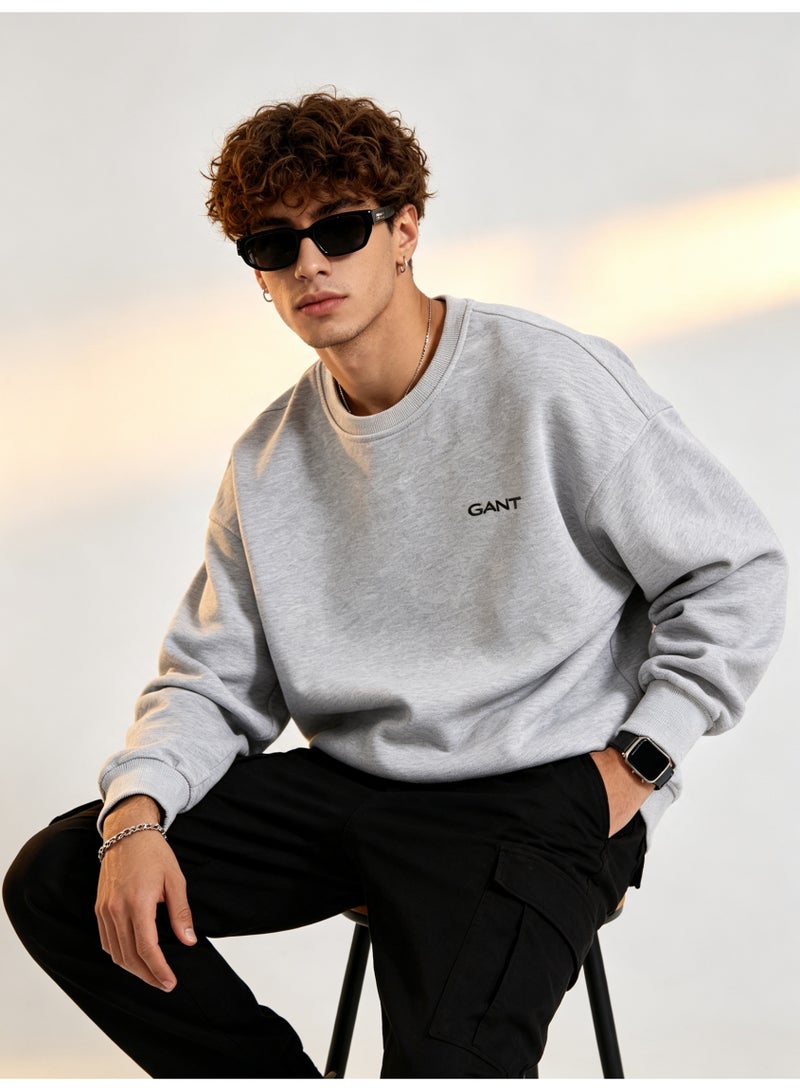 GANT Men's and Women's Crew Neck Sweatshirt, Casual Long Sleeve Pullover, Light Gray - Image 2