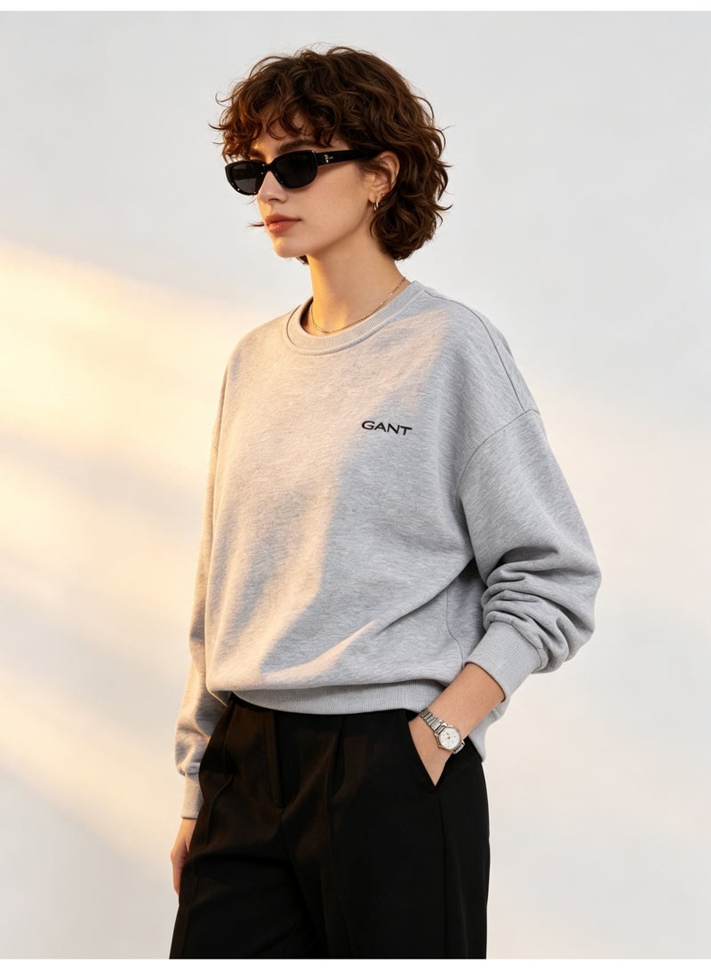 GANT Men's and Women's Crew Neck Sweatshirt, Casual Long Sleeve Pullover, Light Gray - Image 4