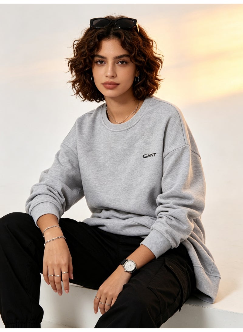 GANT Men's and Women's Crew Neck Sweatshirt, Casual Long Sleeve Pullover, Light Gray - Image 5