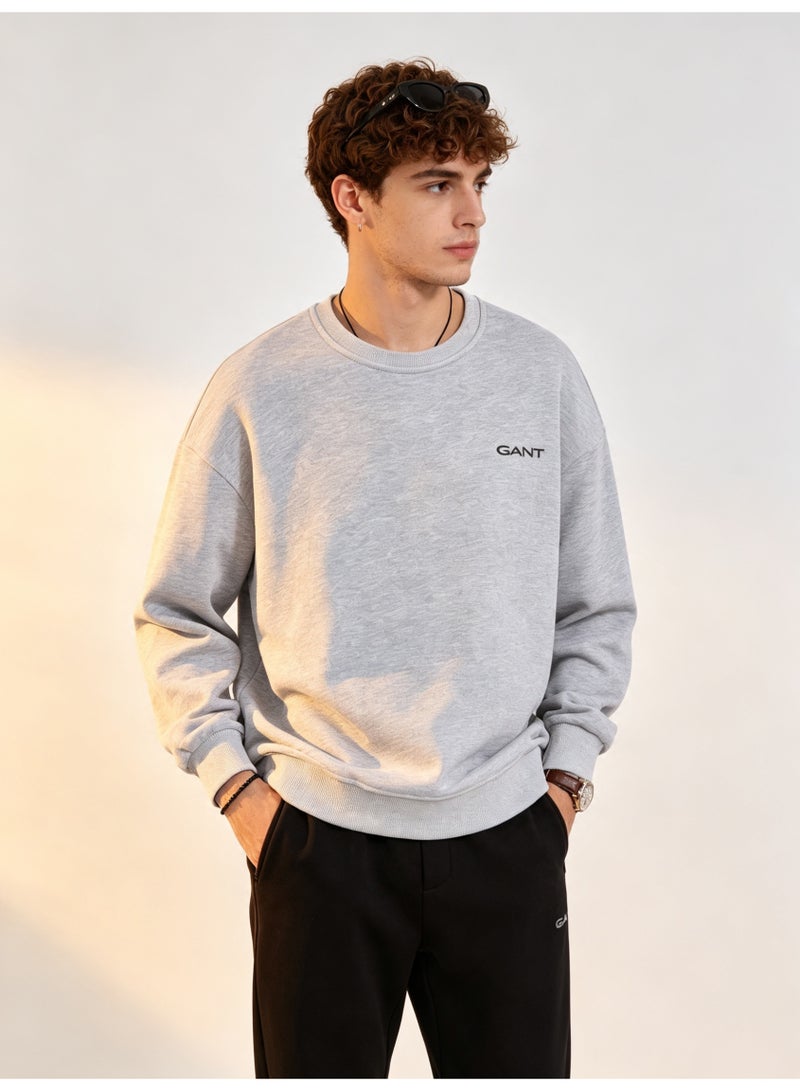 GANT Men's and Women's Crew Neck Sweatshirt, Casual Long Sleeve Pullover, Light Gray - Image 1