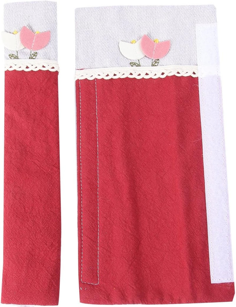 VERDANVERSE Anti-Static Fabric Refrigerator Handle Covers Washable Red and White Rose Pattern Door Handle Protectors for Fridge Microwave Oven 1 Pair - Image 1