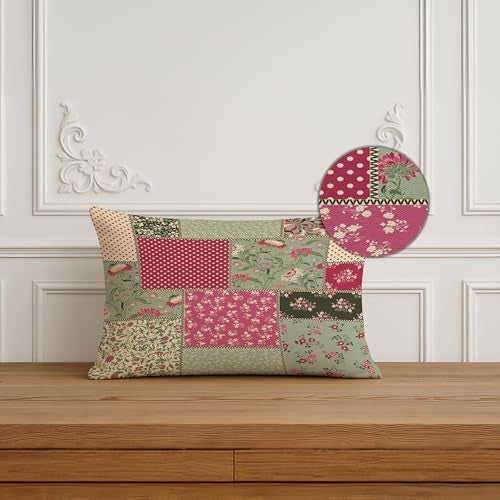 BRICK HOME Set of 2 Polycotton Printed Cushion Covers 12x18 Inches | Floral, Polka & Patchwork Design | Sage Green, Blush Pink & Cream | Soft Decorative Pillow Covers for Sofa, Couch & Living Room - Image 3