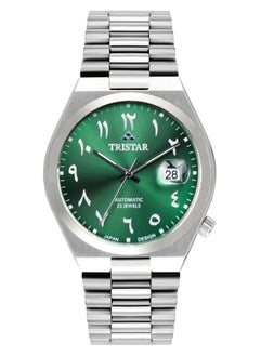 Tristar NJ Series Men's Automatic Watch Green Arabic Dial Stainless Steel Bracelet Wrist Watch for Men  - Image 1
