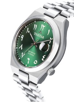 Tristar NJ Series Men's Automatic Watch Green Arabic Dial Stainless Steel Bracelet Wrist Watch for Men  - Image 2