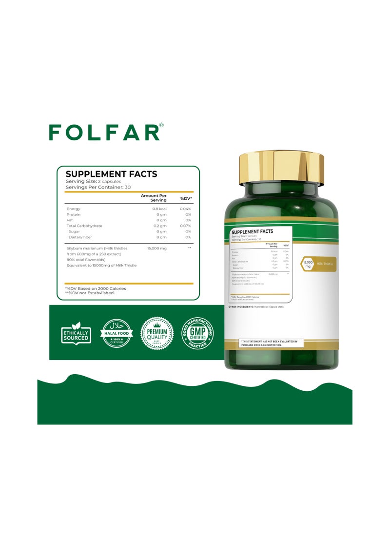 Folfar Milk Thistle 15000 mg Silymarin, Supports Liver Function - 30 Capsules  - Image 2