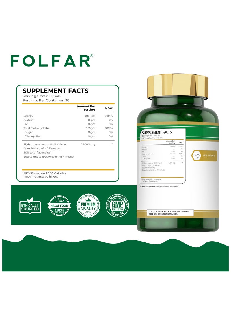 Folfar Milk Thistle 15000 mg Silymarin, Supports Liver Function - 60 Capsules - Image 2