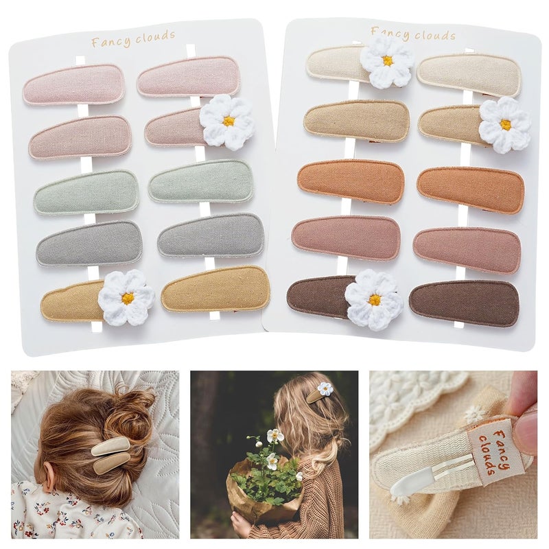Fancy Clouds 20 Pack Baby Hair Clips for Girls ToddlerNeutral Fabric Snap Clips Pins With Embroidery Daisy FlowerHandmade Hair Accessories Barrettes for School Age Kids Children Gifts