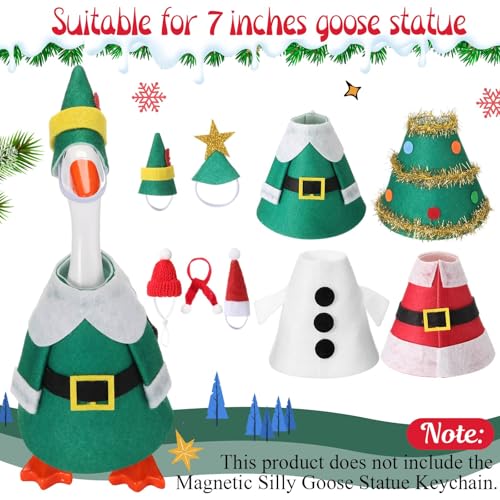 Fullhawl 4 Sets Winter Mini Desk Goose Outfit 7 Inch Magnetic Silly Goose Statue Santa Claus Snow Costume with Mini Headwear and Felt Clothing for Duck Desk Key Holder DecorClassic - Image 5