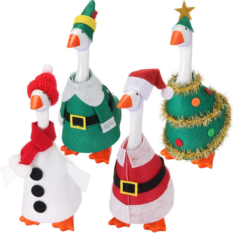 Fullhawl 4 Sets Winter Mini Desk Goose Outfit 7 Inch Magnetic Silly Goose Statue Santa Claus Snow Costume with Mini Headwear and Felt Clothing for Duck Desk Key Holder DecorClassic - Image 3
