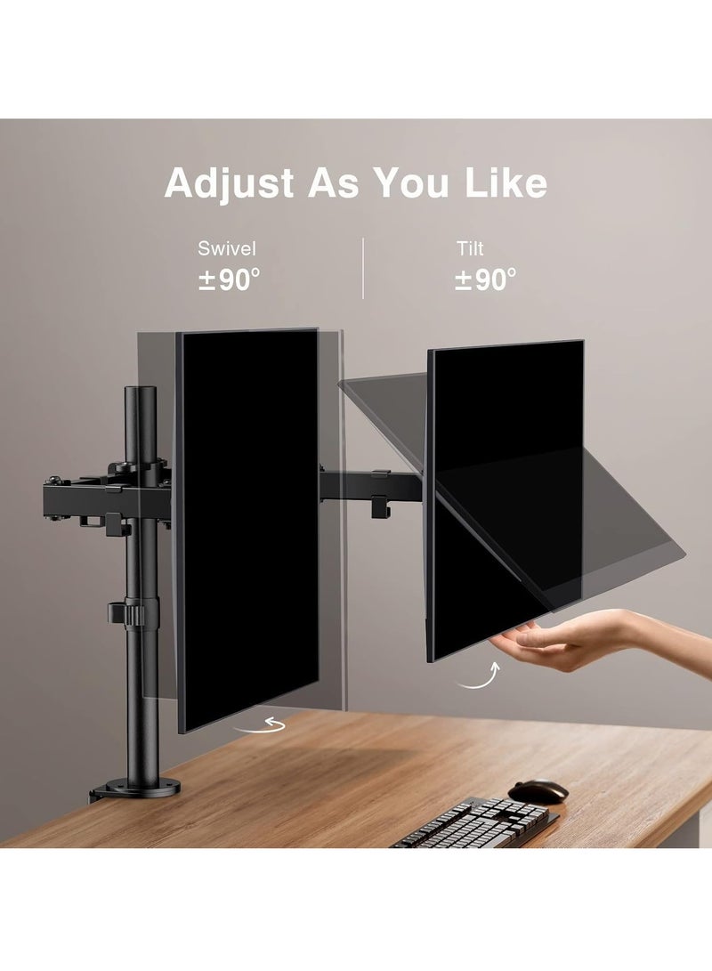 TIGER Dual Monitor Stand for 13 to 32 Inch Screens – Adjustable Monitor Arm Mount with Ergonomic Viewing Angle, Tilt ±45°, Swivel 180°, Rotate 360°, VESA 75/100mm – Space-Saving Desk Mount for Home & Office  - Image 5