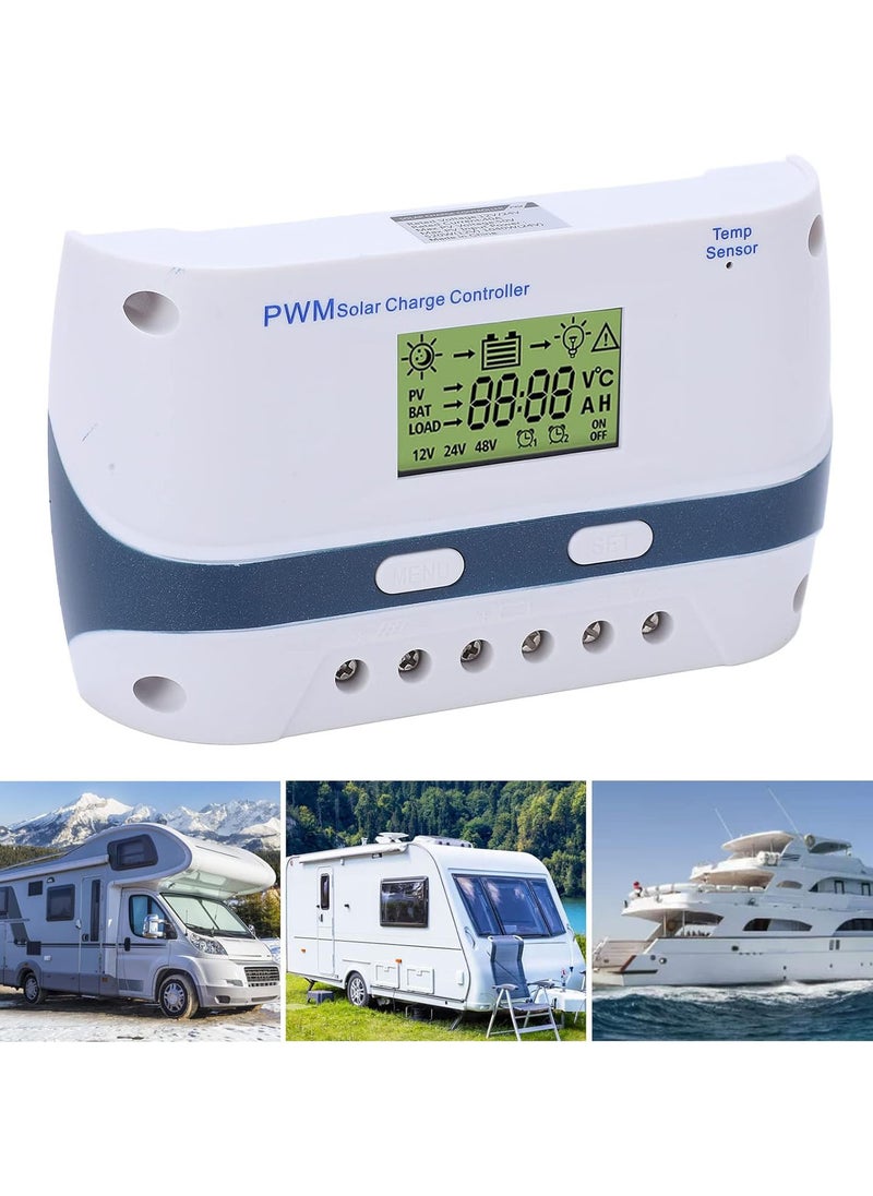 Solar Panel Charge Controller for RV Yachts, MPPT Solar Charge Controller 50A 12V 24V 48V PWM Solar Charge Controller