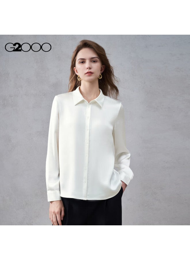 G2000 Satin Fabric With Brooch Tie Women's Autumn Winter Long Sleeve Casual Shirt Mall Edition - Image 1