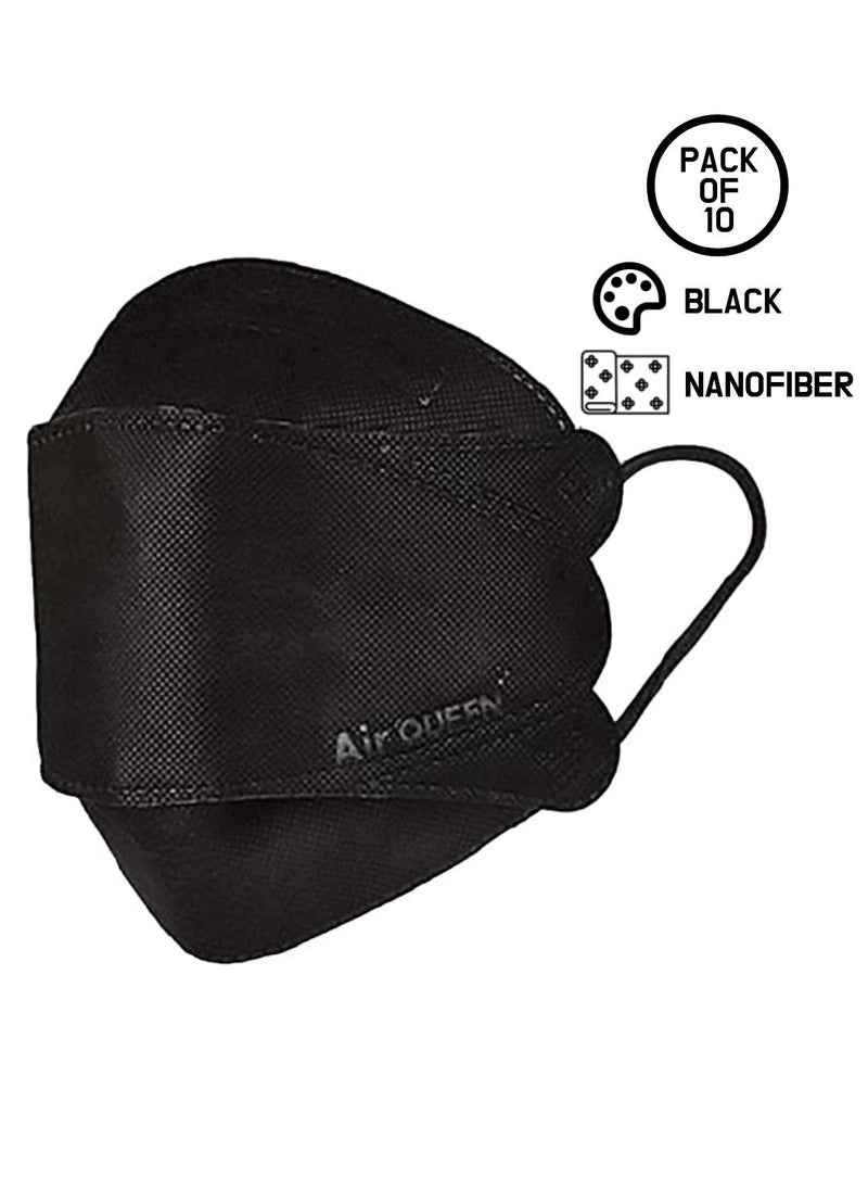 Air QUEEN Pack Of 10 Pieces Nanofiber Filter Face Mask For Adults Face Mask Black  - Image 1