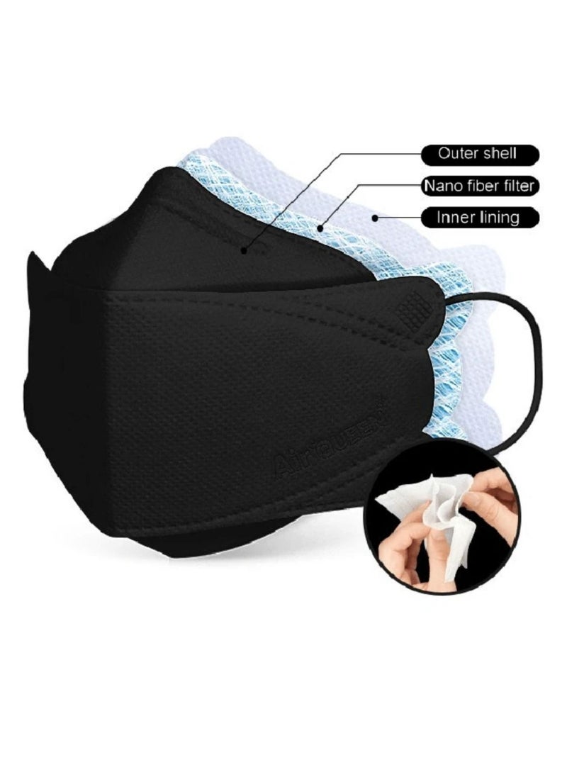 Air QUEEN Pack Of 10 Pieces Nanofiber Filter Face Mask For Adults Face Mask Black  - Image 2