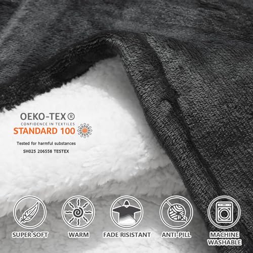 Qeils Wearable Blanket Hoodie for Women, Comfy Sherpa Sweatshirt Blanket as Birthday Christmas Gifts, Oversized Pullover Jacket Blanket Hoodie for Adult (Dark Grey, Adult) - Image 3