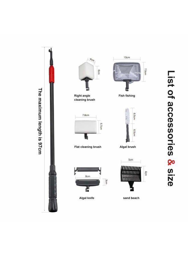 UPETTOOLS Aquarium Cleaning Tool 6 in 1 Fish Tank Cleaning Kit Algae Scraper Scrubber Pad Adjustable Long Handle Fish Tank Brush Cleaner Set (6 in 1 Cleaning Kit) (6 IN 1 Cleaning Tools) - Image 4