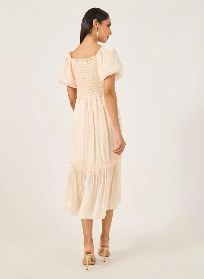 Styli Smocked Chiffon Dress