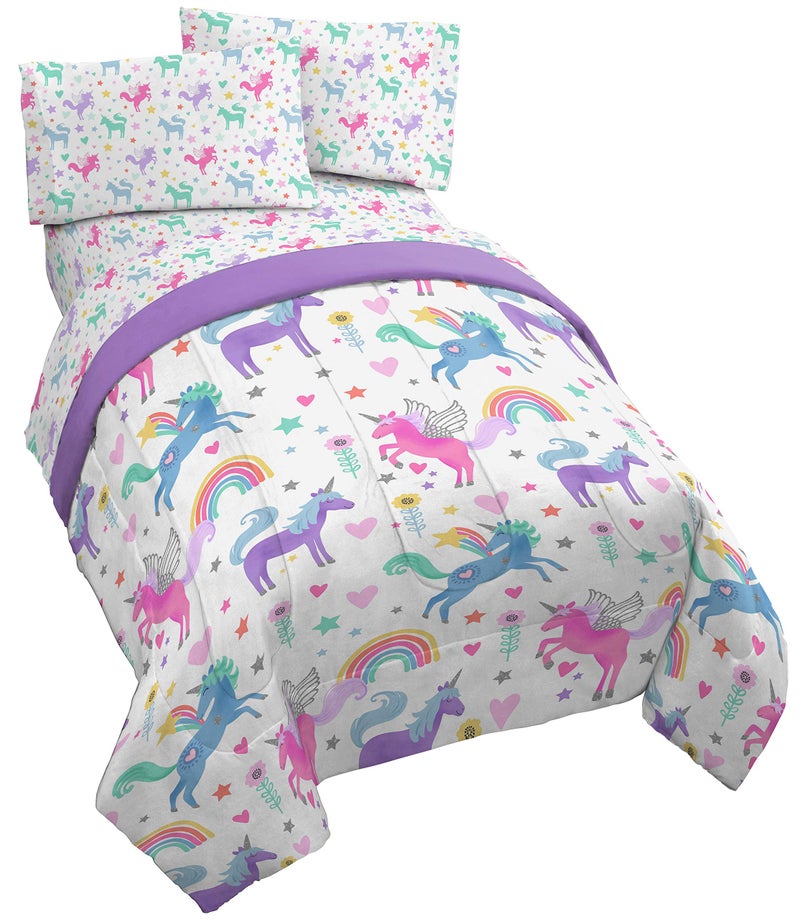 Jay Franco Jay Franco Unicorn Rainbow 4 Piece Twin Bed Set  Includes Comforter  Sheet Set  Super Soft Fade Resistant Microfiber