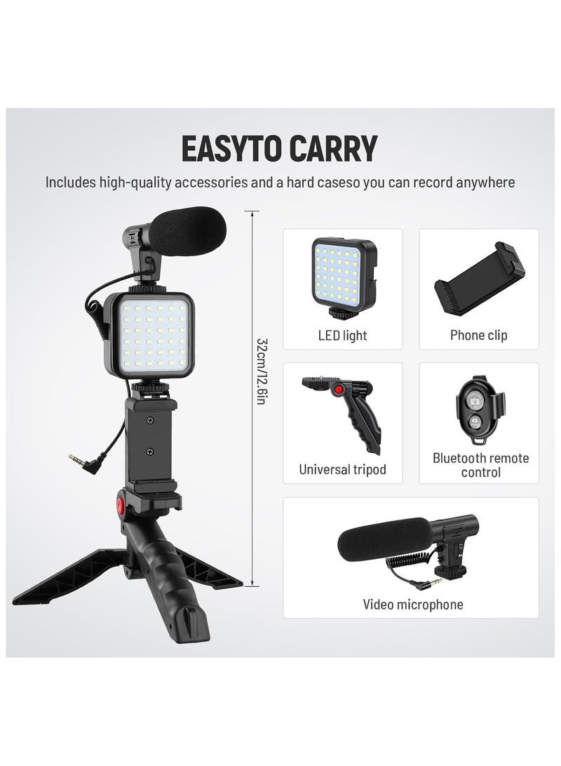 JAJEEK 5 in 1 Vlogging Kit – LED Video Light, Microphone, Mobile Phone Holder, Hand Grip & Mini Tripod for TikTok, YouTube, Live Streaming, and Meetings – Compatible with Smartphones - Image 3