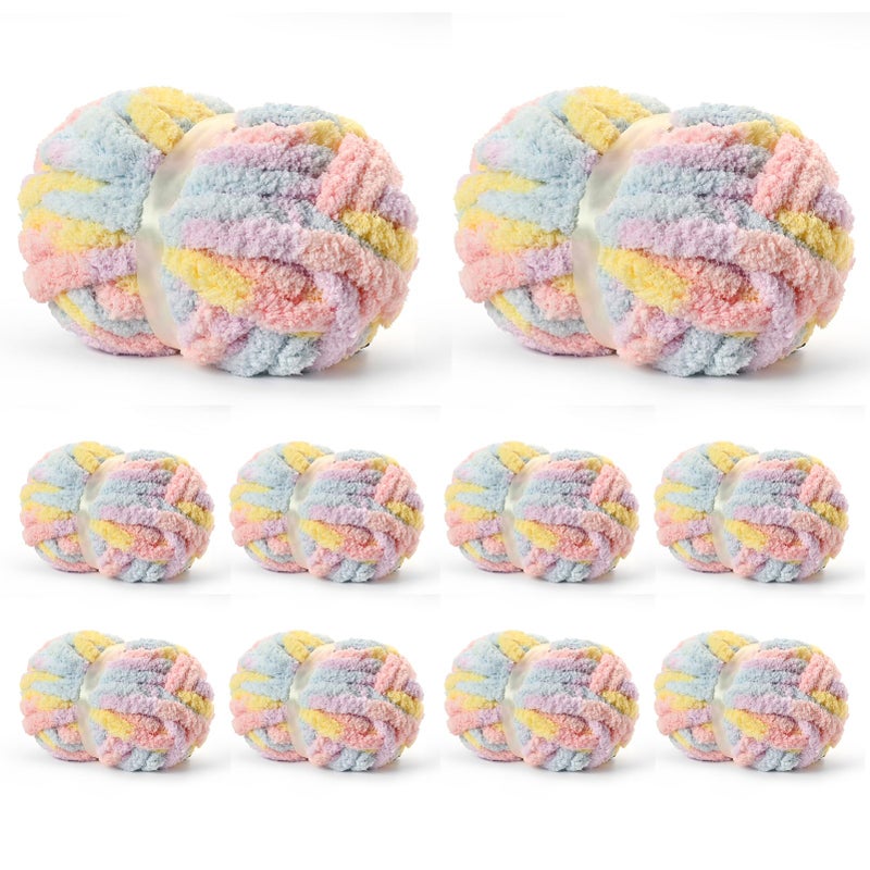 OMoiut 10 Pack Jumbo Chunky Yarn for Hand Knitting, Fluffy Variegated Chunky Chenille Yarn for Crocheting, 240yds/70.5oz Super Bulky Soft Crochet Baby Blanket Yarn(Macaron) - Image 1