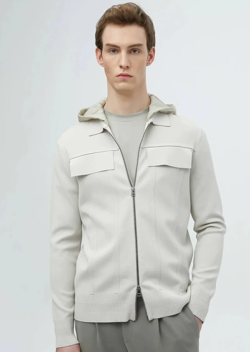 RAMSEY Stone Polo Neck Plain Knitting Cardigan