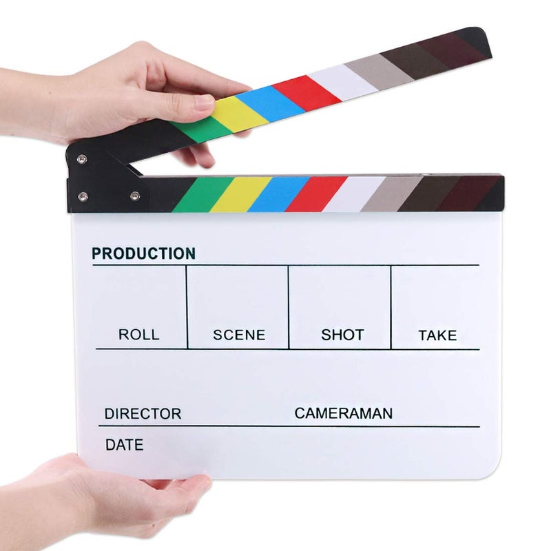 Hilitchi Acrylic Plastic Slate 25x30cm10x12 Dry Erase Directors Film Clapboard Cut Action Scene Clapper Board Slate with Color Sticks