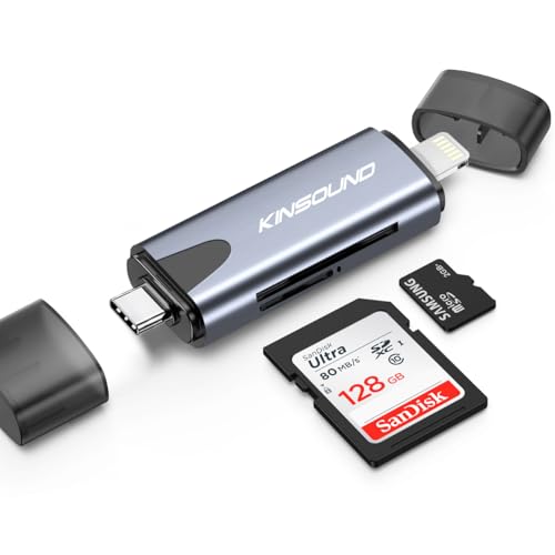 Kinsound Metal Body 4 in 1 with OTG, SD&TF Card Reader for iPhone with Type C,Lighting,Portable Memory Card Reader.Compatible with TF,SD,SDHC,SDXC,MMC,RS-MMC,Micro SDXC for iPhone & Android Phone - Image 1