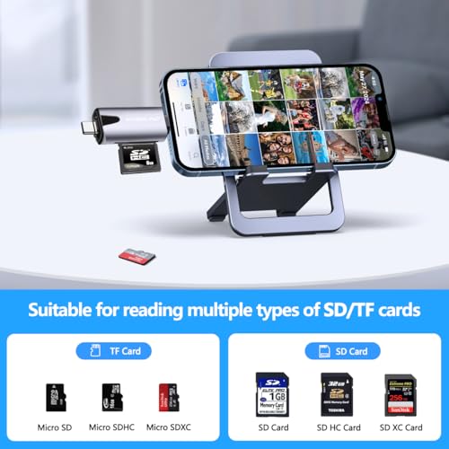 Kinsound Metal Body 4 in 1 with OTG, SD&TF Card Reader for iPhone with Type C,Lighting,Portable Memory Card Reader.Compatible with TF,SD,SDHC,SDXC,MMC,RS-MMC,Micro SDXC for iPhone & Android Phone - Image 3