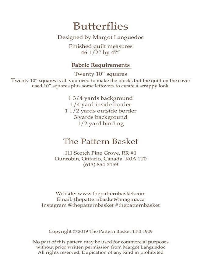 The Pattern Basket Butterflies Quilt Pattern by Margot Languedoc Designs - Image 2