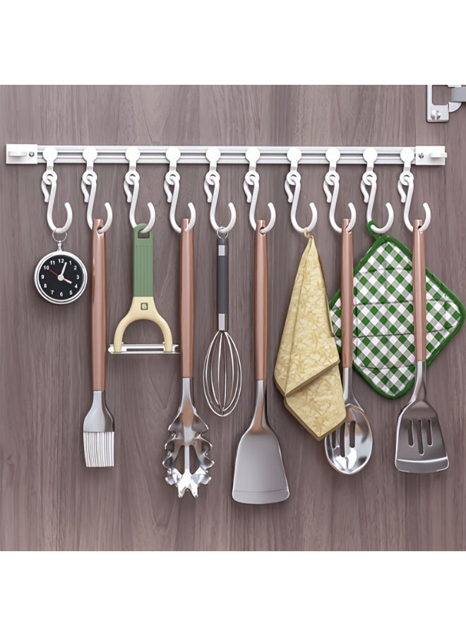 قطعتان من الخطافات المنزلقة اللاصقة مع 10 خطافات منزلقة. خطافات منزلقة للمطبخ، وخطافات قابلة للسحب يمكن لصقها على الخزانة، وخطاطيف منزلقة بلاستيكية، مناسبة للمطابخ وغرف النوم وما إلى ذلك. 11.8 بوصة + 15.7 بوصة. - Image 1