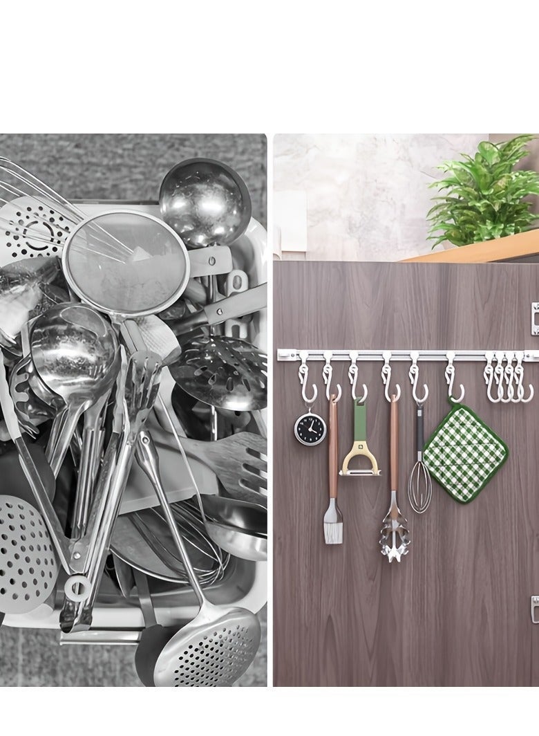 قطعتان من الخطافات المنزلقة اللاصقة مع 10 خطافات منزلقة. خطافات منزلقة للمطبخ، وخطافات قابلة للسحب يمكن لصقها على الخزانة، وخطاطيف منزلقة بلاستيكية، مناسبة للمطابخ وغرف النوم وما إلى ذلك. 11.8 بوصة + 15.7 بوصة. - Image 2