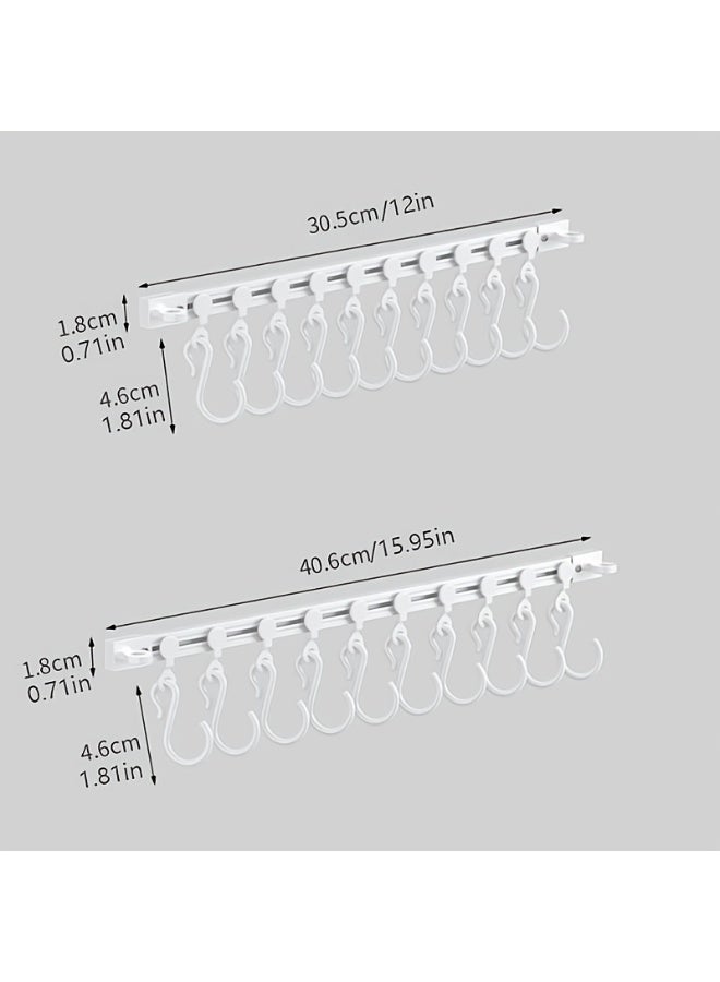 قطعتان من الخطافات المنزلقة اللاصقة مع 10 خطافات منزلقة. خطافات منزلقة للمطبخ، وخطافات قابلة للسحب يمكن لصقها على الخزانة، وخطاطيف منزلقة بلاستيكية، مناسبة للمطابخ وغرف النوم وما إلى ذلك. 11.8 بوصة + 15.7 بوصة. - Image 5